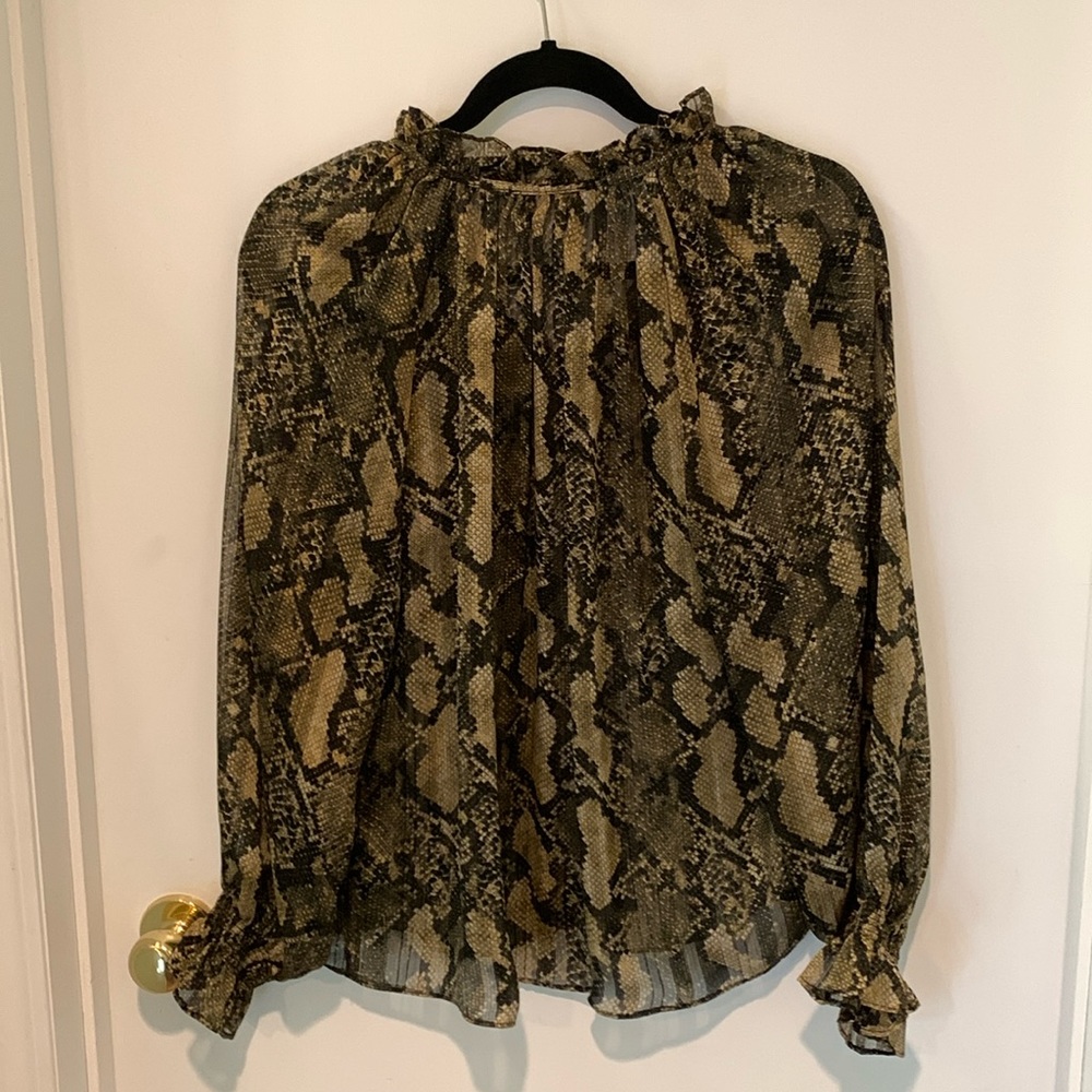 H&M sheer green/gold python patterned polyester top. Size US 4. - Picture 2 of 8